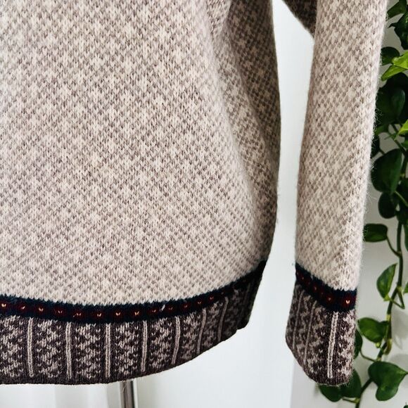 L.L. Bean *!00% Pure Wool* Beige & Brown Knitted Cozy Sweater - Womens Size XL - Picture 5 of 10